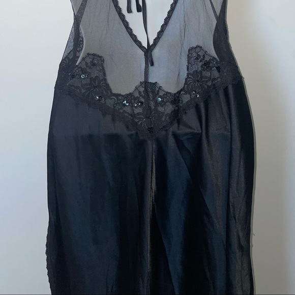 Victoria’s Secret Black Satin Lace Maxi Slip Dress - Picture 7 of 8